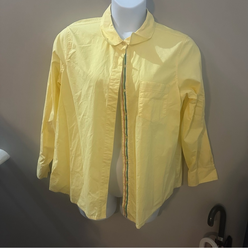 Denim & Co Pale Pastel Yellow 1X Womens Button Up Shirt Casual Office